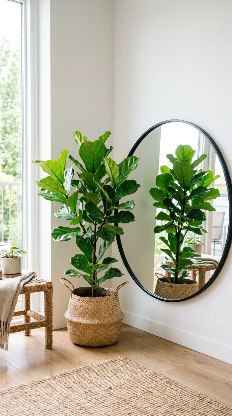 016 Mirror Reflecting Indoor Greenery A large round bl