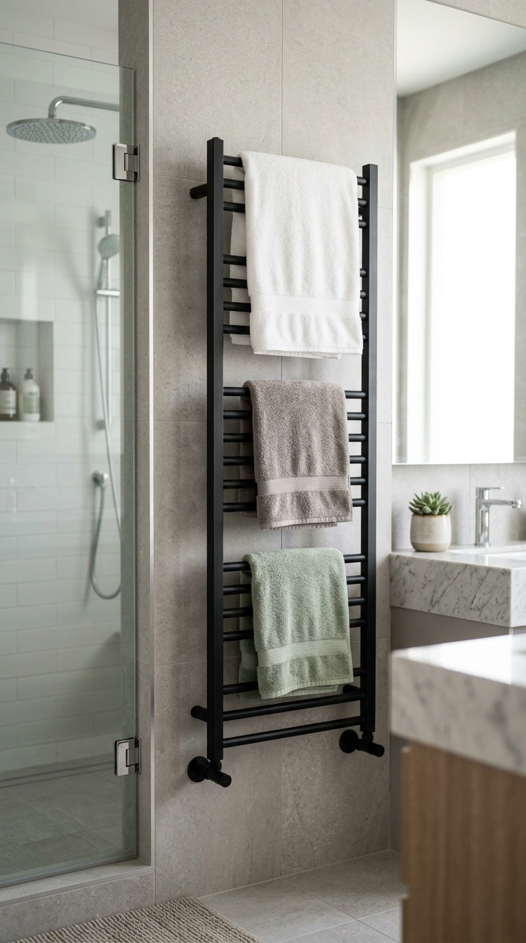 016 Radiator Style Rack A matte black heated towel rac