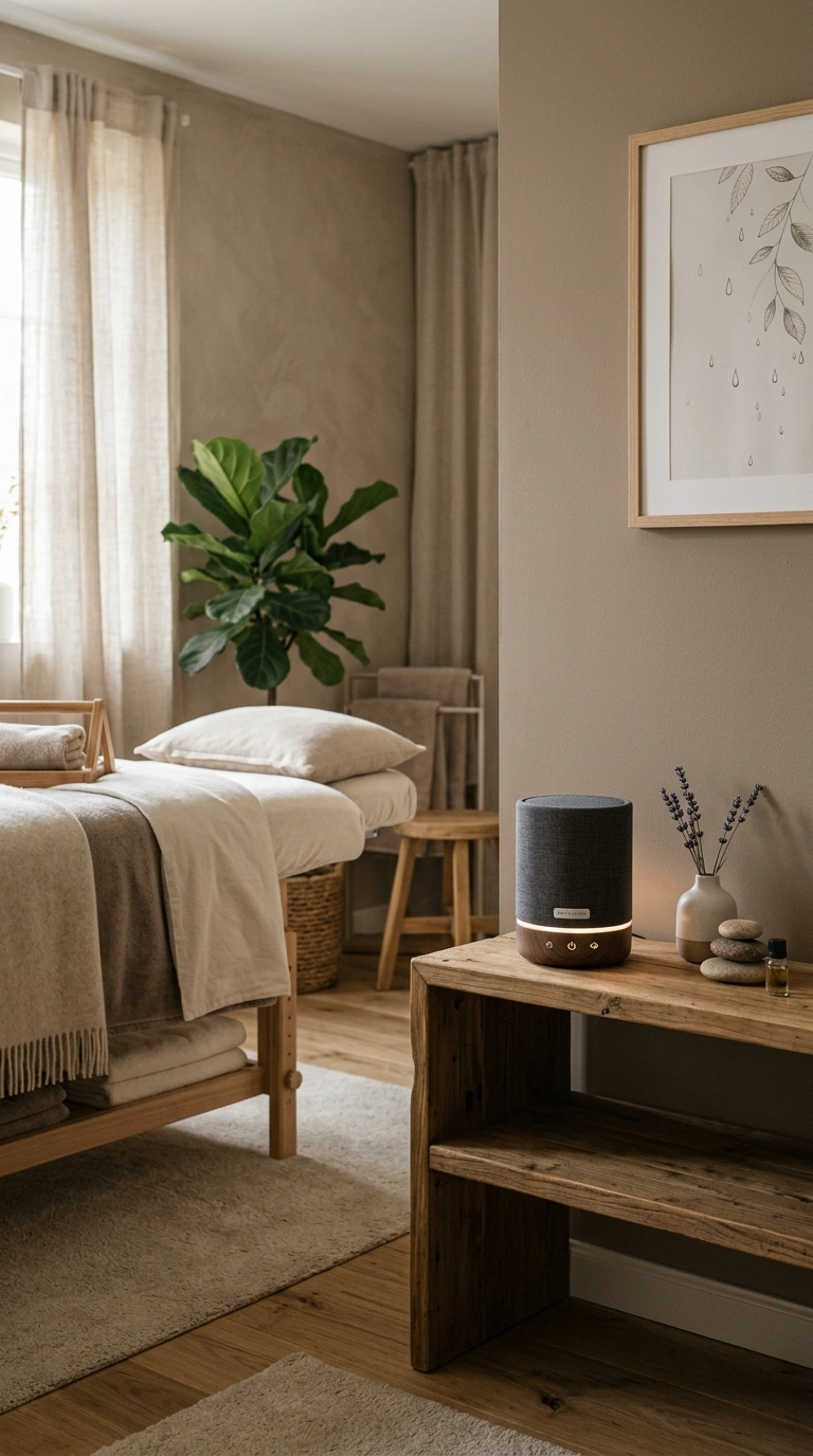24 Dreamy Massage Room Ideas for Your Own Home Spa 17 016 Rain Sound Speaker A small compact speaker sitting