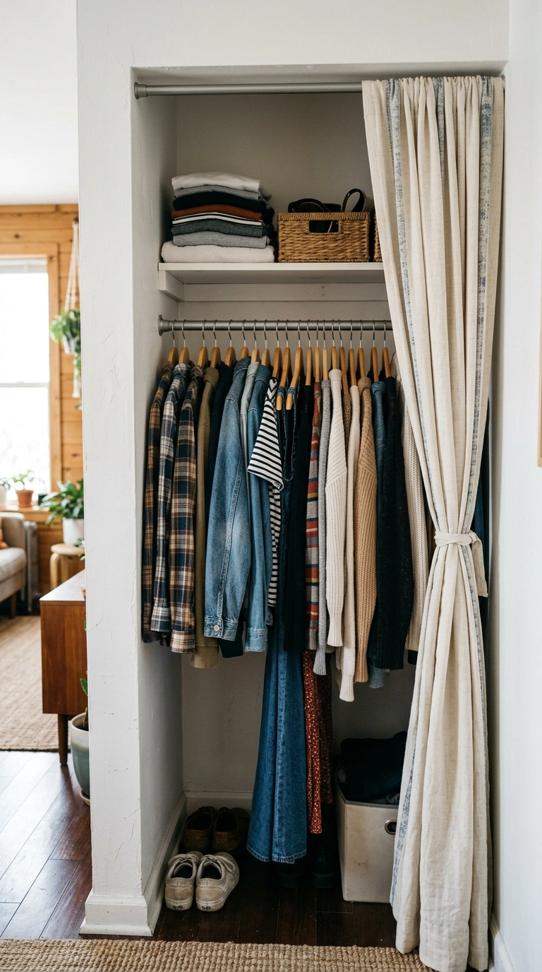 016 Tension Rod Closet A studio apartment alcove with