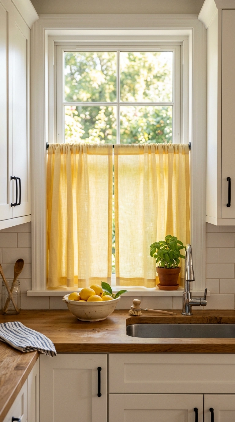 016 Yellow Sunshine Curtains A kitchen sink window dre