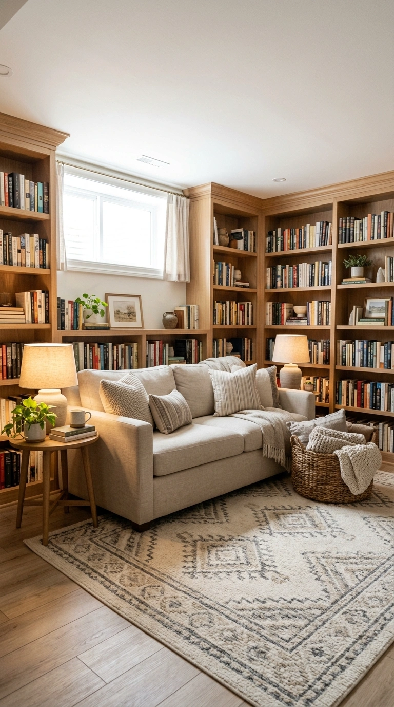 21 Small Home Library Ideas for Book Lovers 18 017 Basement Library Room A finished basement library