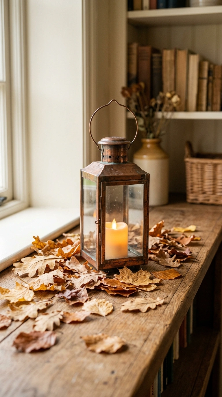 19 Trendy Fall Shelf Decor Ideas for Any Room 18 017 Copper Lantern Accent A small copper lantern with