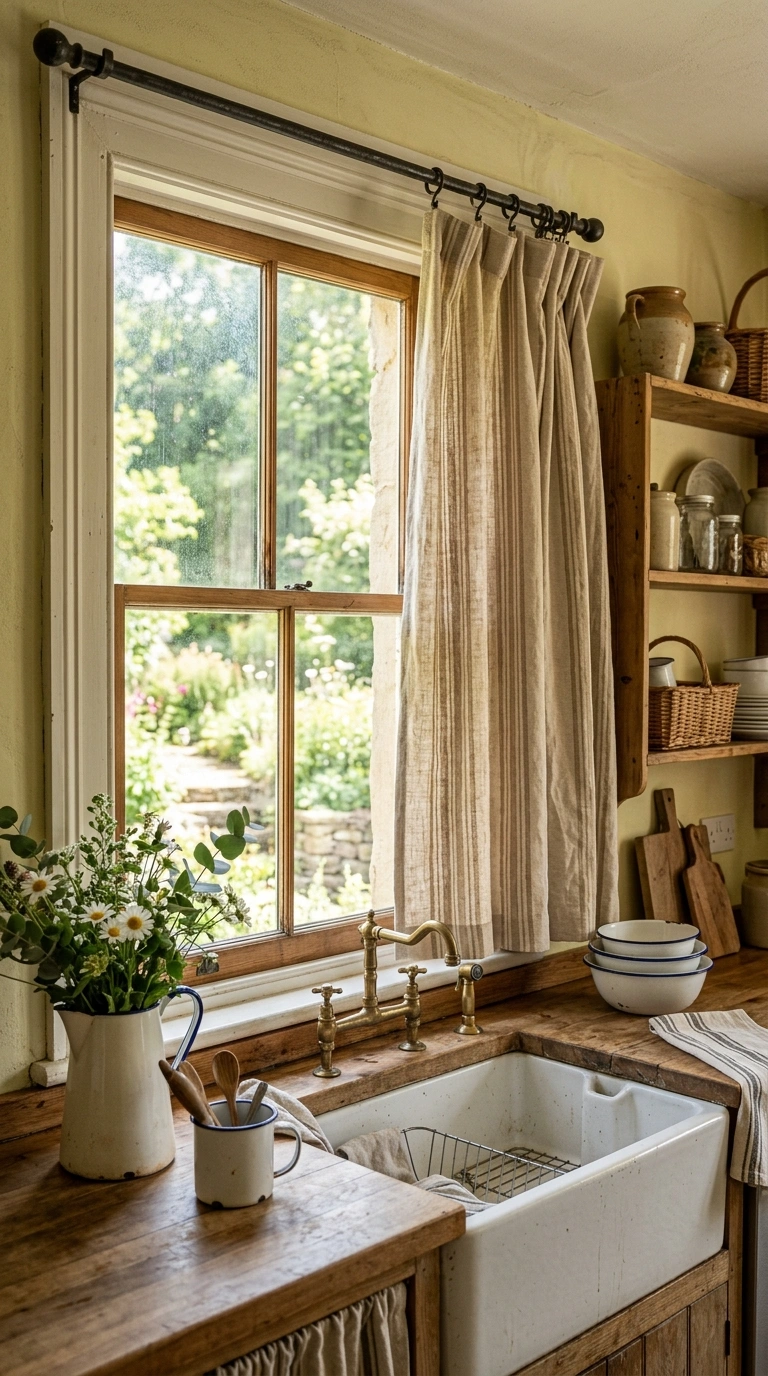017 Grain Sack Style A farmhouse kitchen sink window d