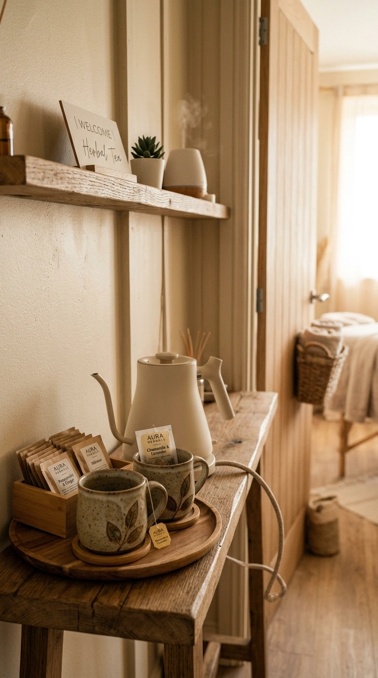 24 Dreamy Massage Room Ideas for Your Own Home Spa 18 017 Herbal Tea Station A small tray with a kettle cera