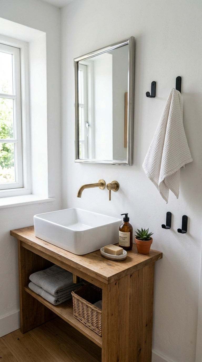 017 Mixed Metal Fixtures A small bathroom sink area wi