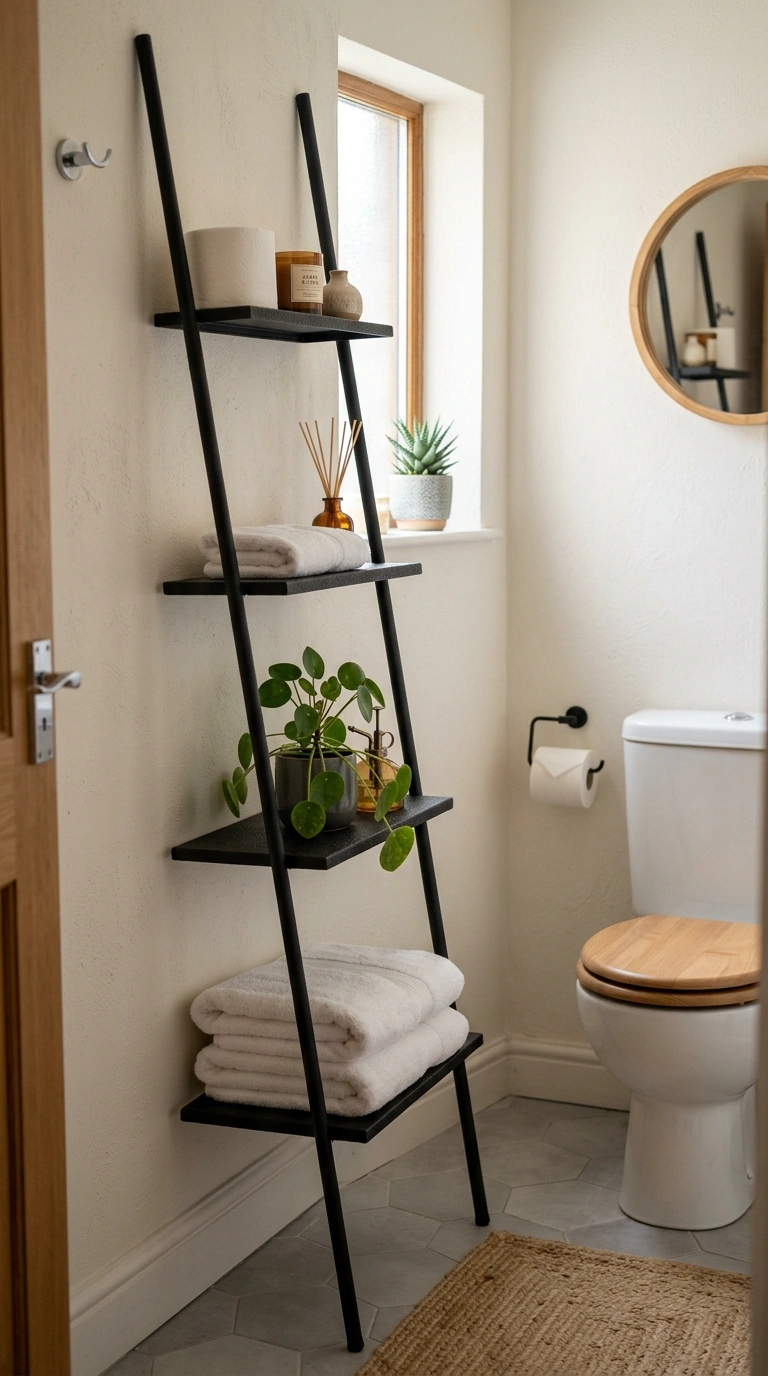 017 Slim Ladder Shelf A small downstairs toilet with a