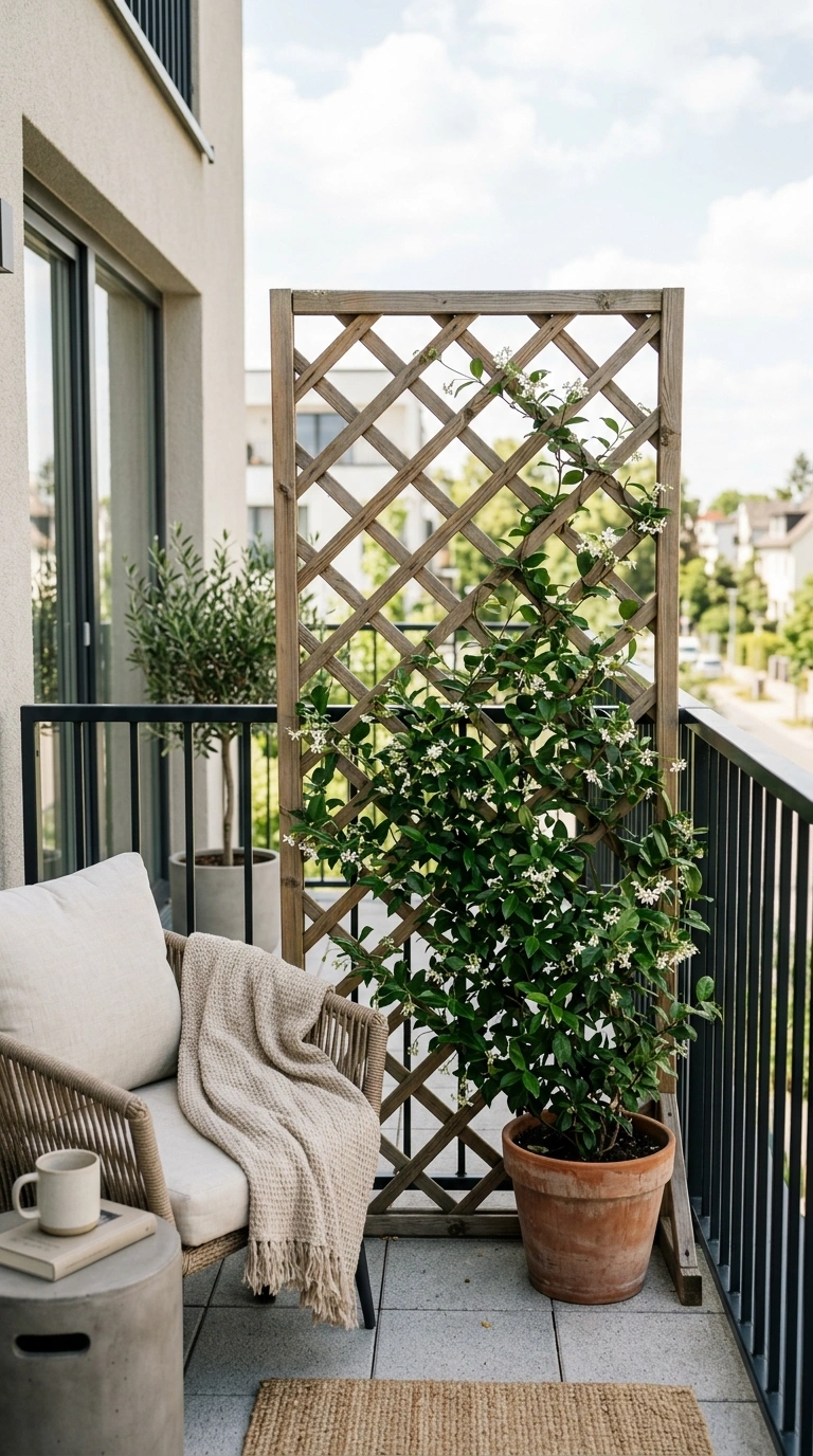 017 Trellis Privacy Screen A balcony railing with a wo