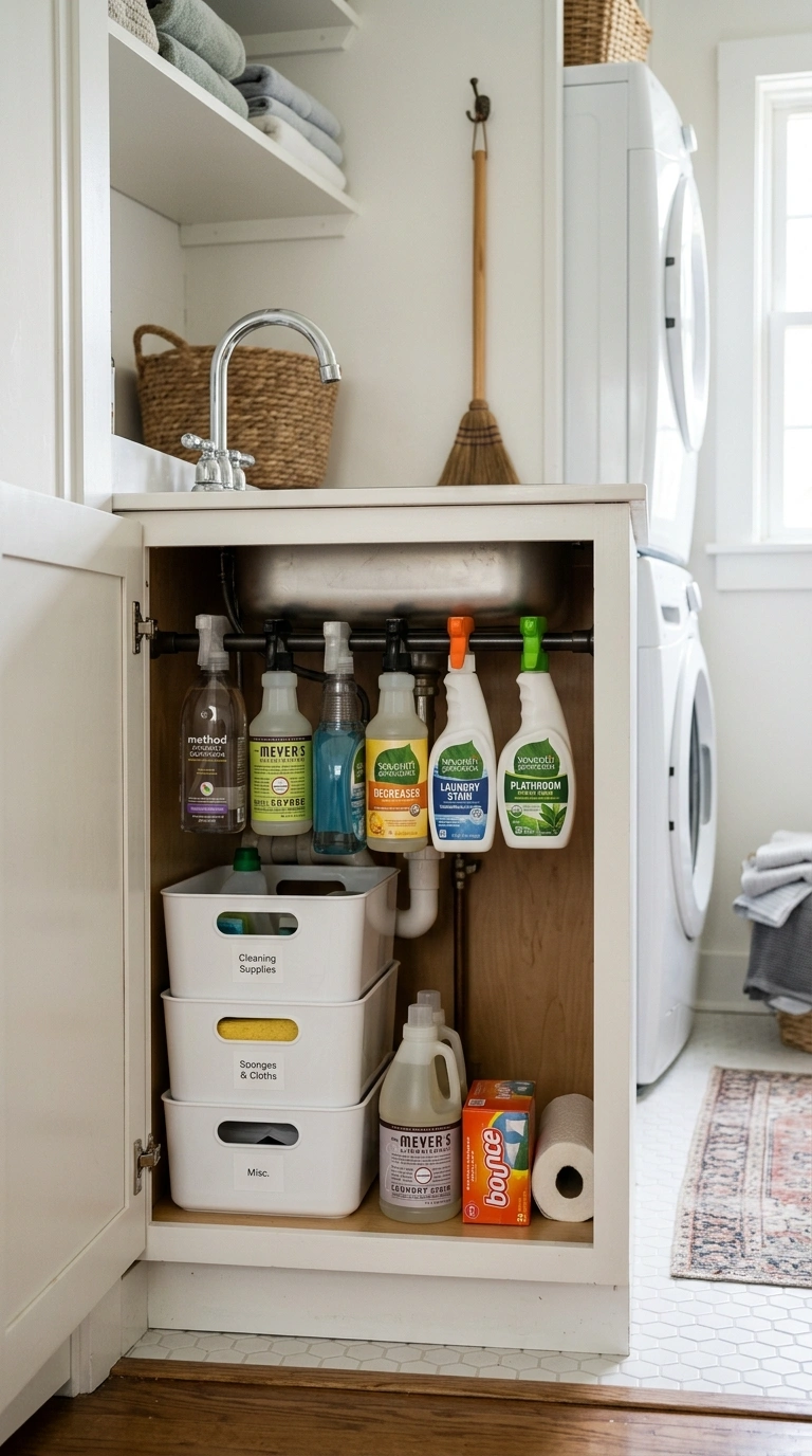 18 Inspiring Super Small Laundry Room Ideas for Apartment Renters 18 017 Under Sink Storage A small utility sink cabinet in