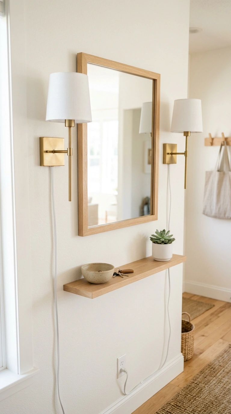 23+ Stunning Entryway Decor Ideas To Try Now 18 017 Wall Sconce Pair A rectangular wood framed mirror