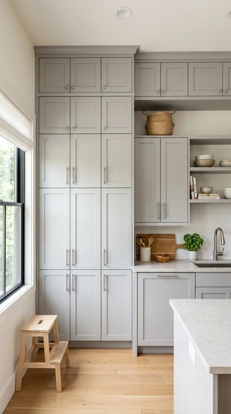 018 18 Cabinets to Ceiling A kitchen with tall soft gr