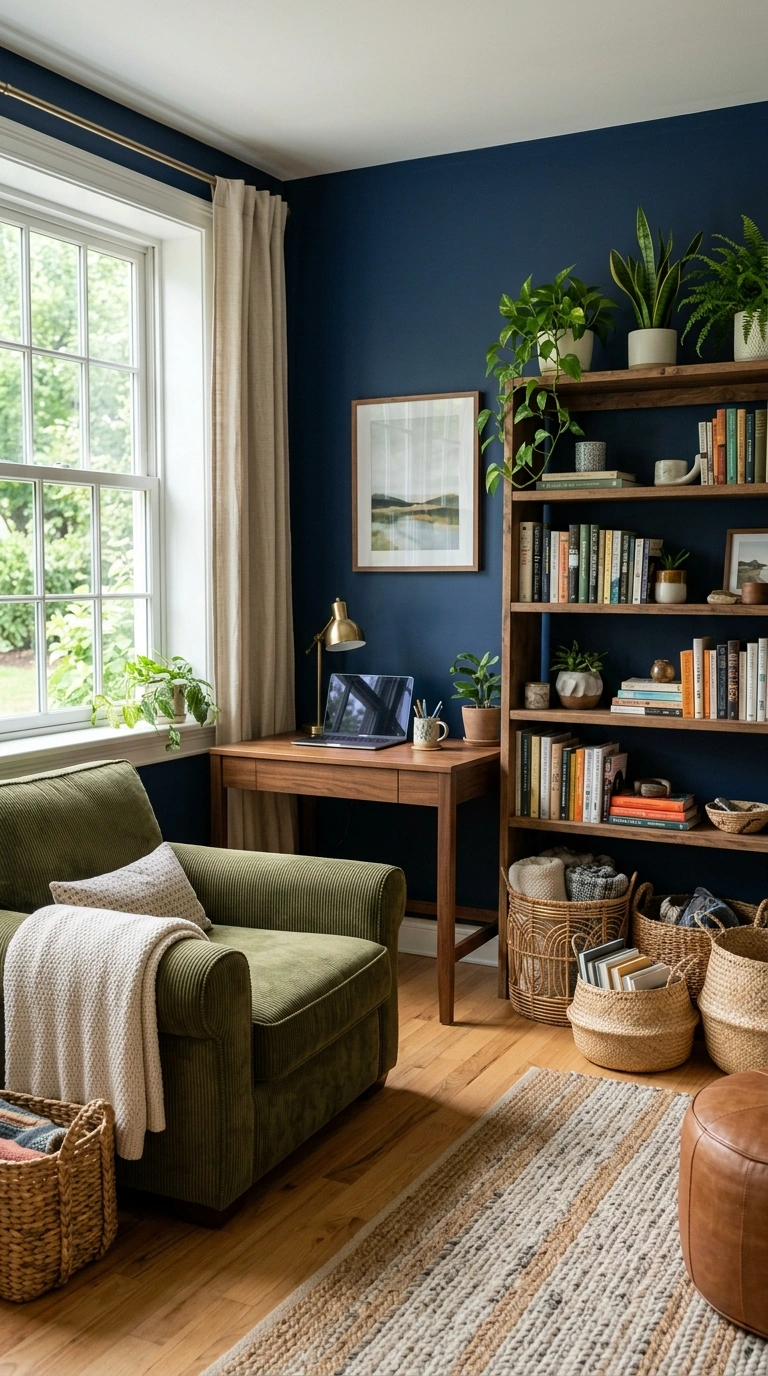 21 Colors That Pair Perfectly With Navy Blue 19 018 18 Navy And Olive A home office with a navy blue a