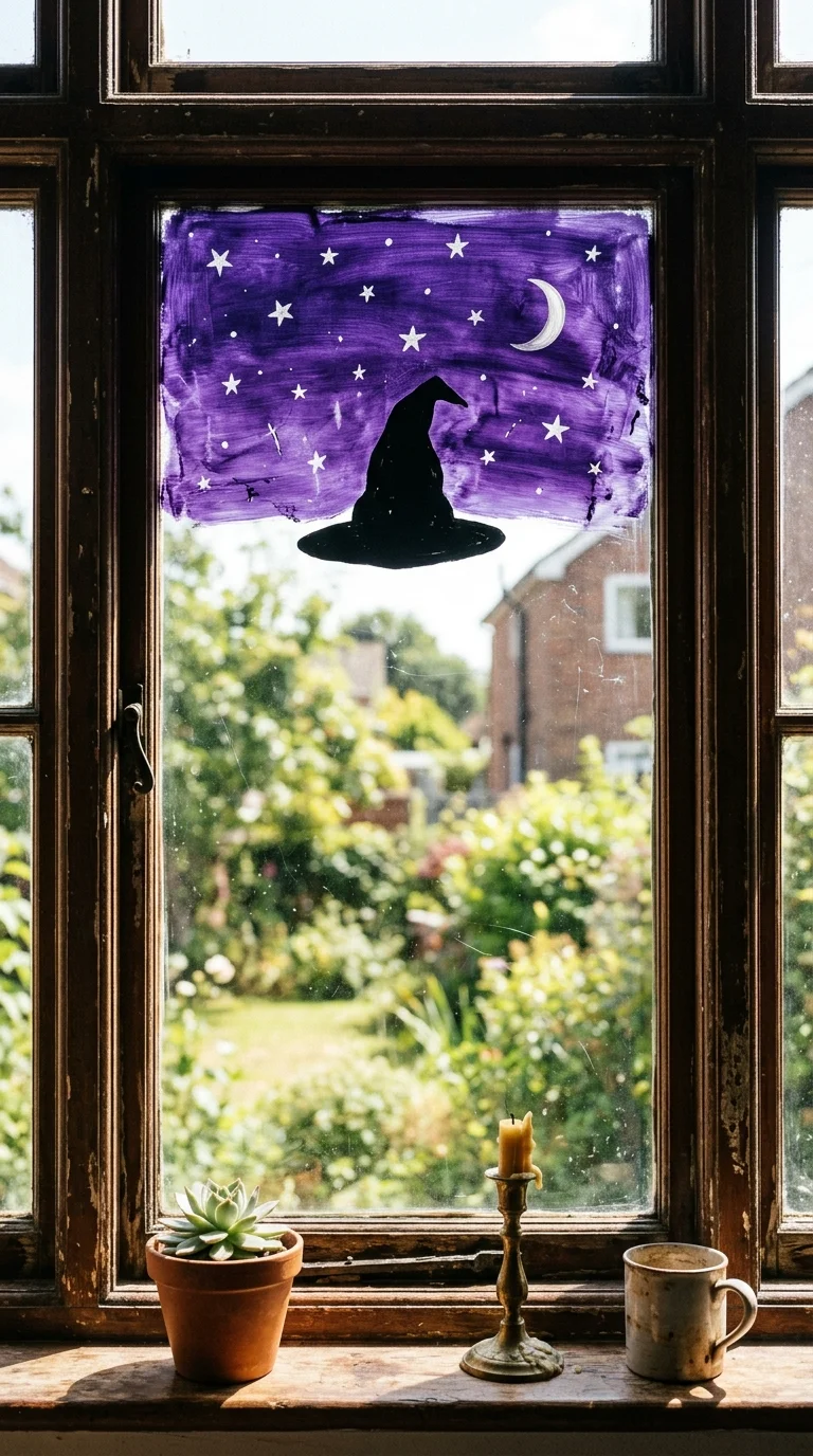 22 Halloween Window Painting Ideas to Make Your Home Stand Out 19 018 18Purple Night Sky A front window painted with a d