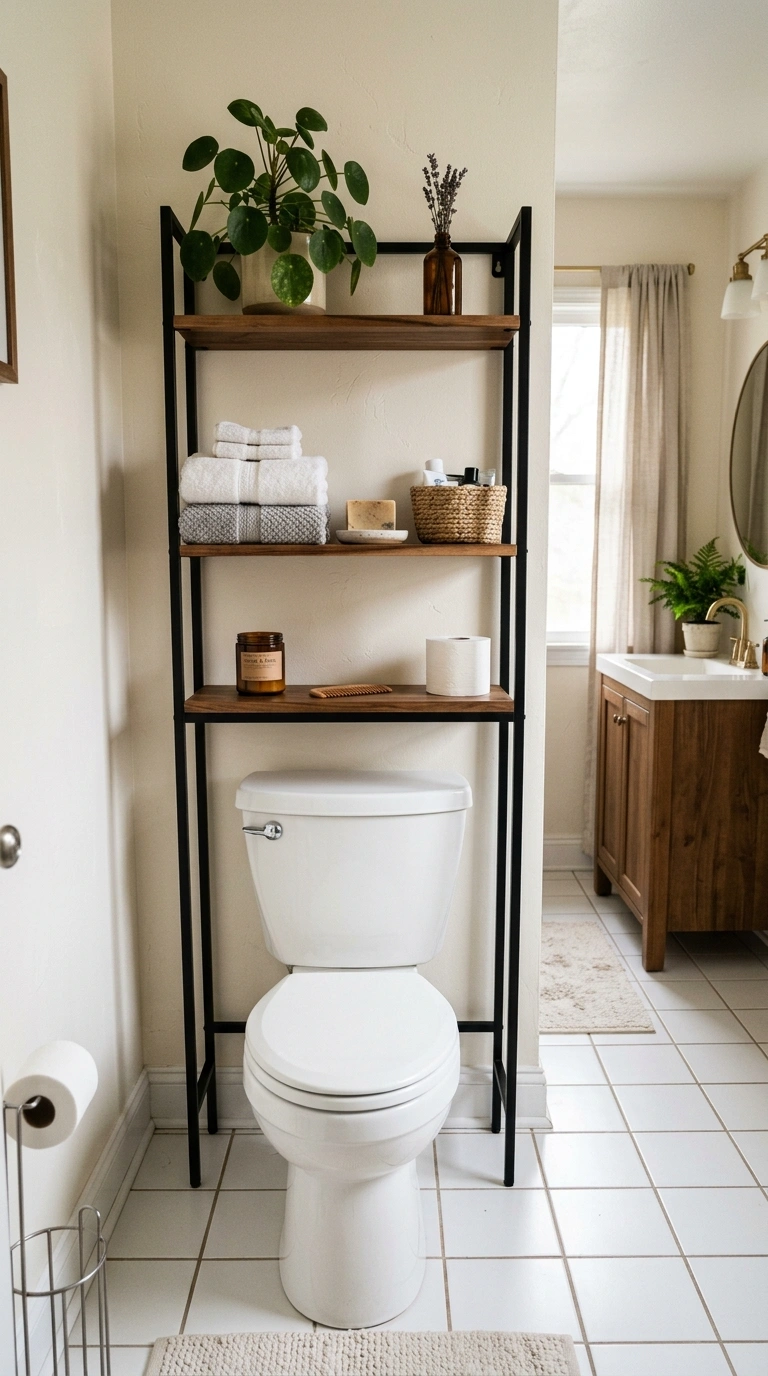 018 Bar Shelf Unit A bathroom with a slim black metal