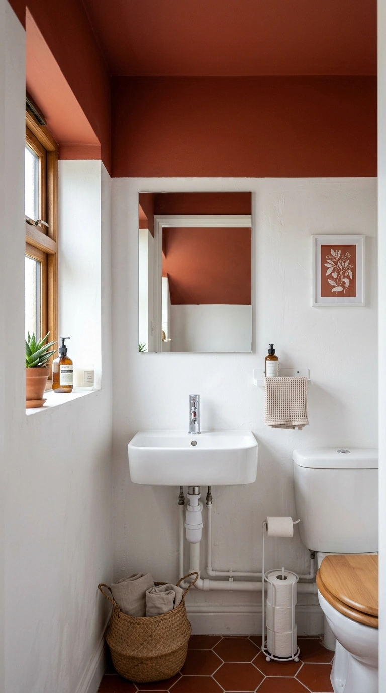 018 Bold Ceiling Color A small bathroom with a deep te