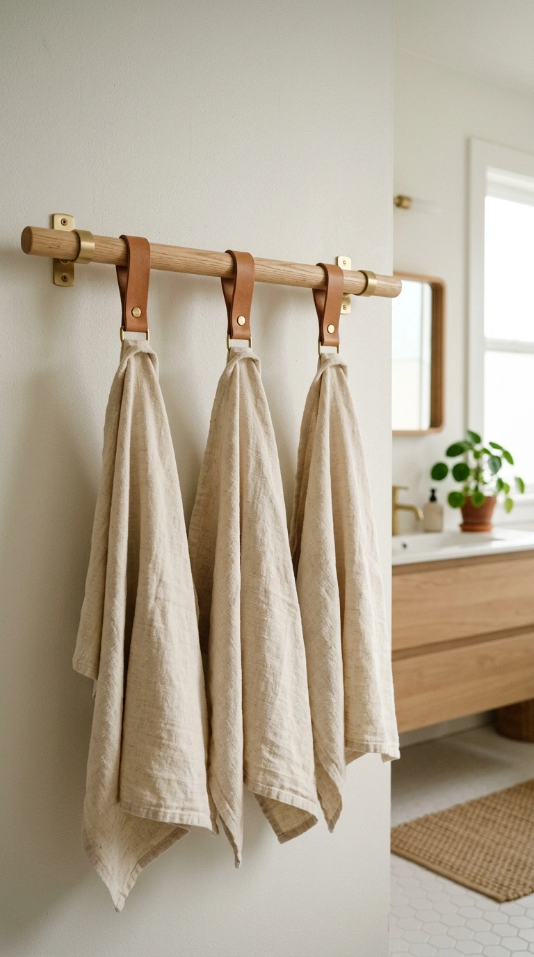 018 Leather Strap Hooks A wooden dowel mounted horizon