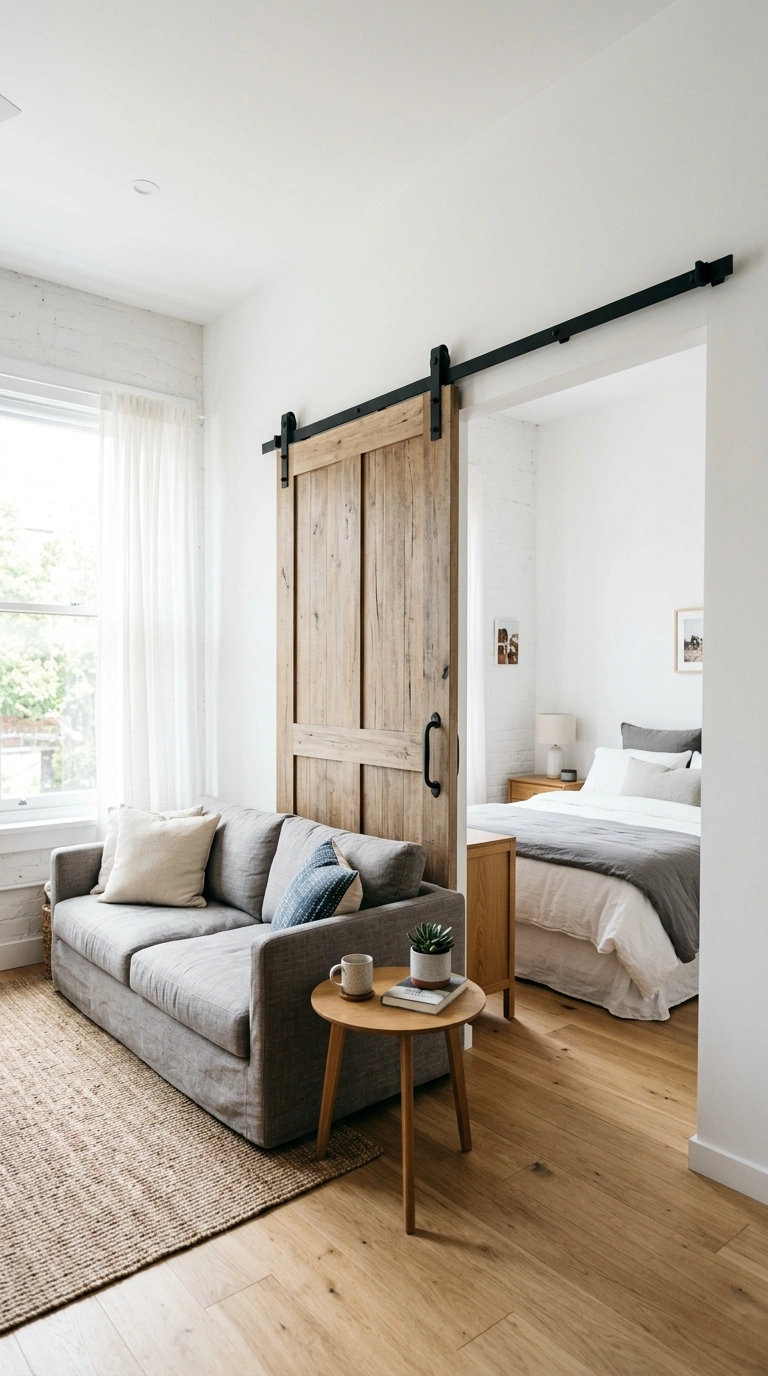 018 Sliding Door Divider A studio apartment with a sli