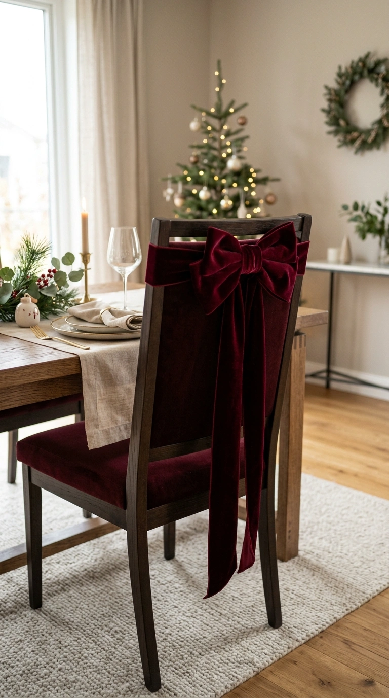 018 Velvet Bow Chair A dining chair with a large burgu