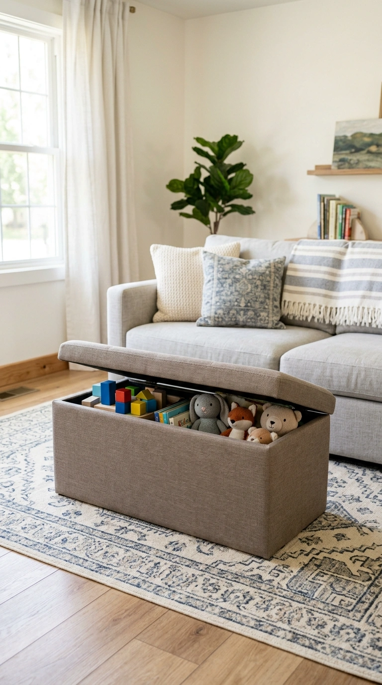 018 Washable Family Ottoman A rectangular taupe perfor
