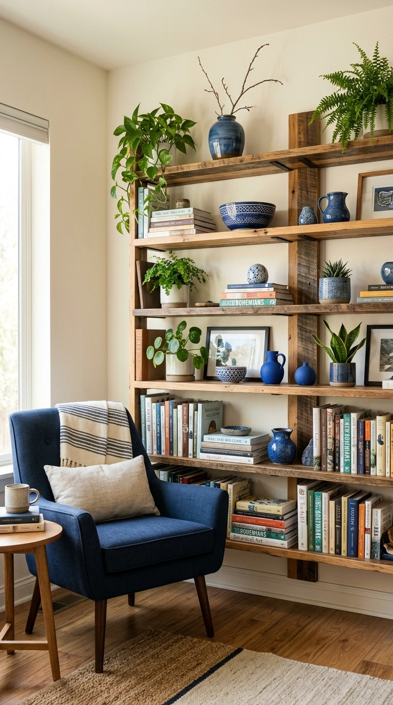 019 19 Mixed Wood Shelving Open wood shelving in