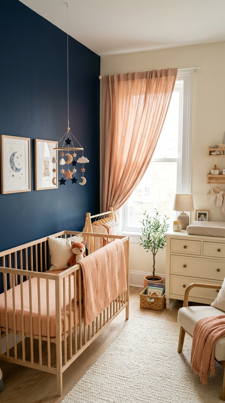21 Colors That Pair Perfectly With Navy Blue 20 019 19 Navy And Peach A nursery with a navy blue accen