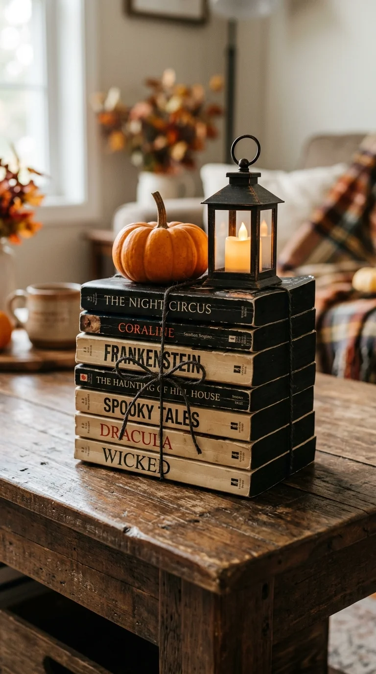 21 Dollar Tree Halloween DIY Ideas for a Spooky Home 20 019 19Spooky Book Stack A stack of paperback books wit