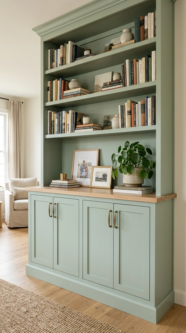 21 Small Home Library Ideas for Book Lovers 20 019 Cabinet Base Storage A built in bookcase with clos