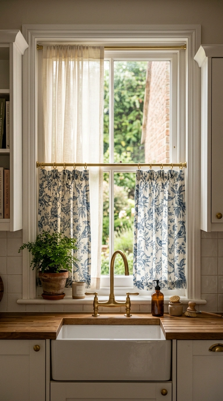 019 Double Layer Curtains A kitchen sink window layere