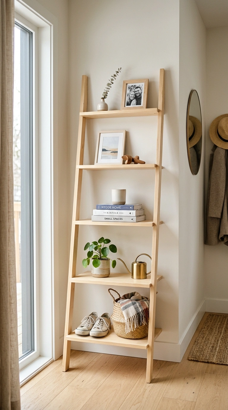 23+ Stunning Entryway Decor Ideas To Try Now 20 019 Ladder Shelf Corner A five shelf light wood ladder