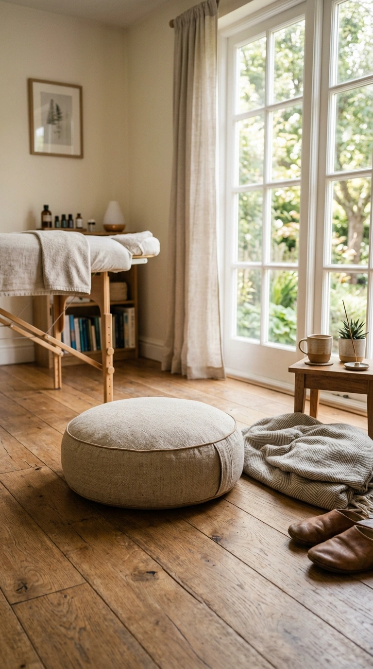 24 Dreamy Massage Room Ideas for Your Own Home Spa 20 019 Meditation Floor Cushion A round natural fabric me