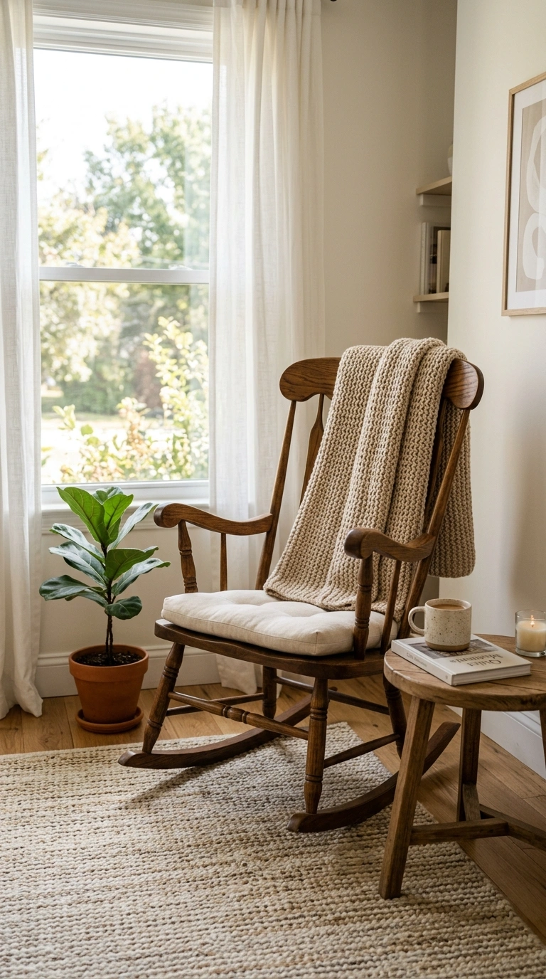 23 Simple Reading Nook Ideas You Can Set Up Today 20 019 Rocking Chair by Window A wooden rocking chair wit