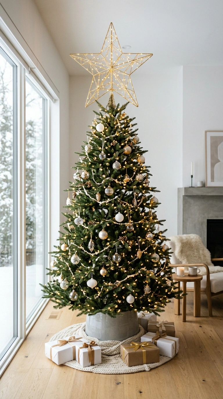 019 Star Topper Tree A tall Christmas tree topped with