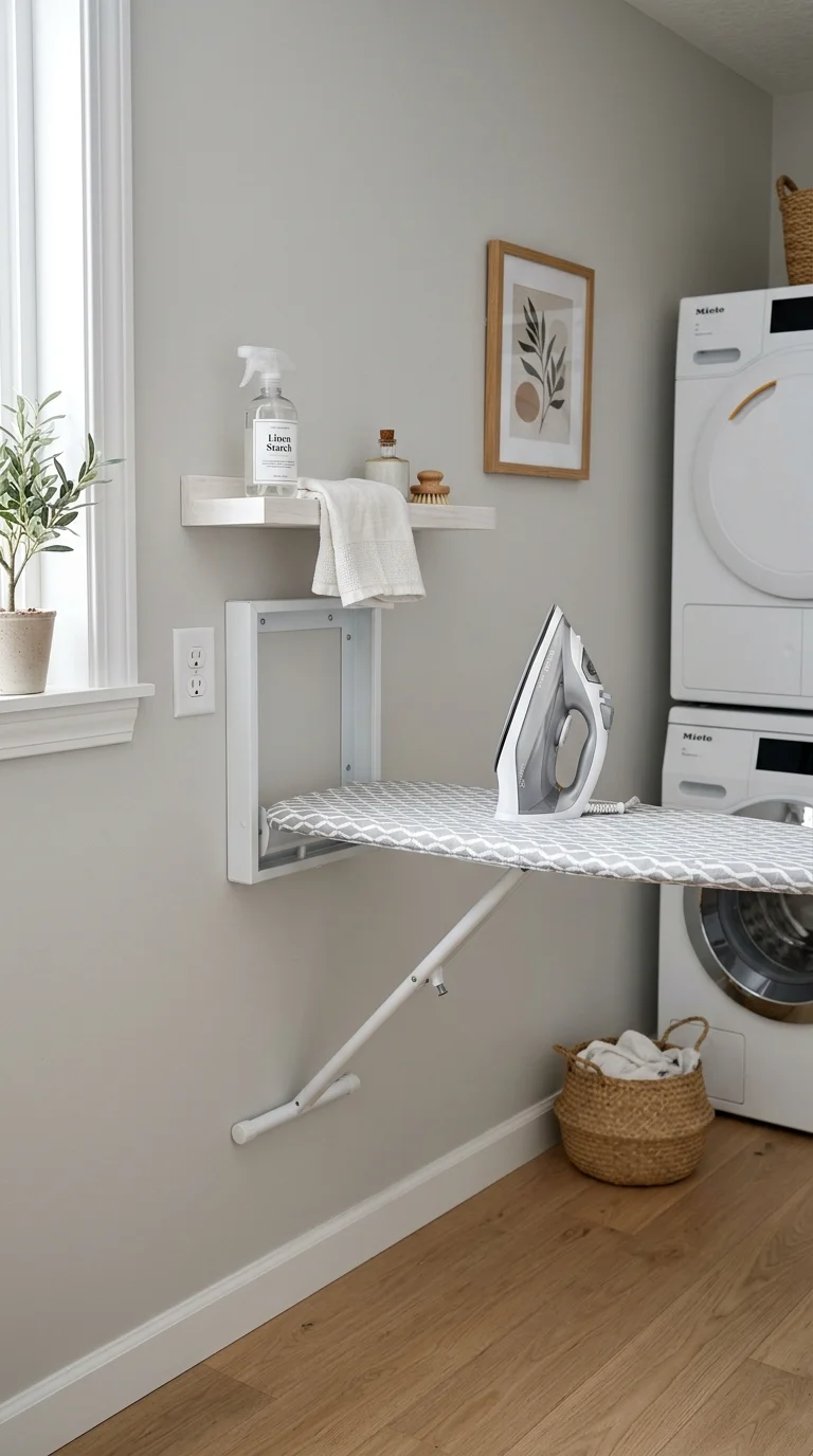 019 Wall Ironing Board A white wall mounted ironing bo