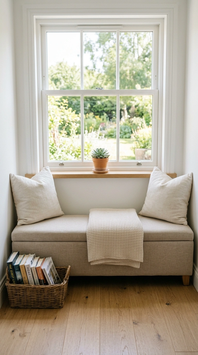 019 Window Seat Ottoman A long oatmeal linen bench ott