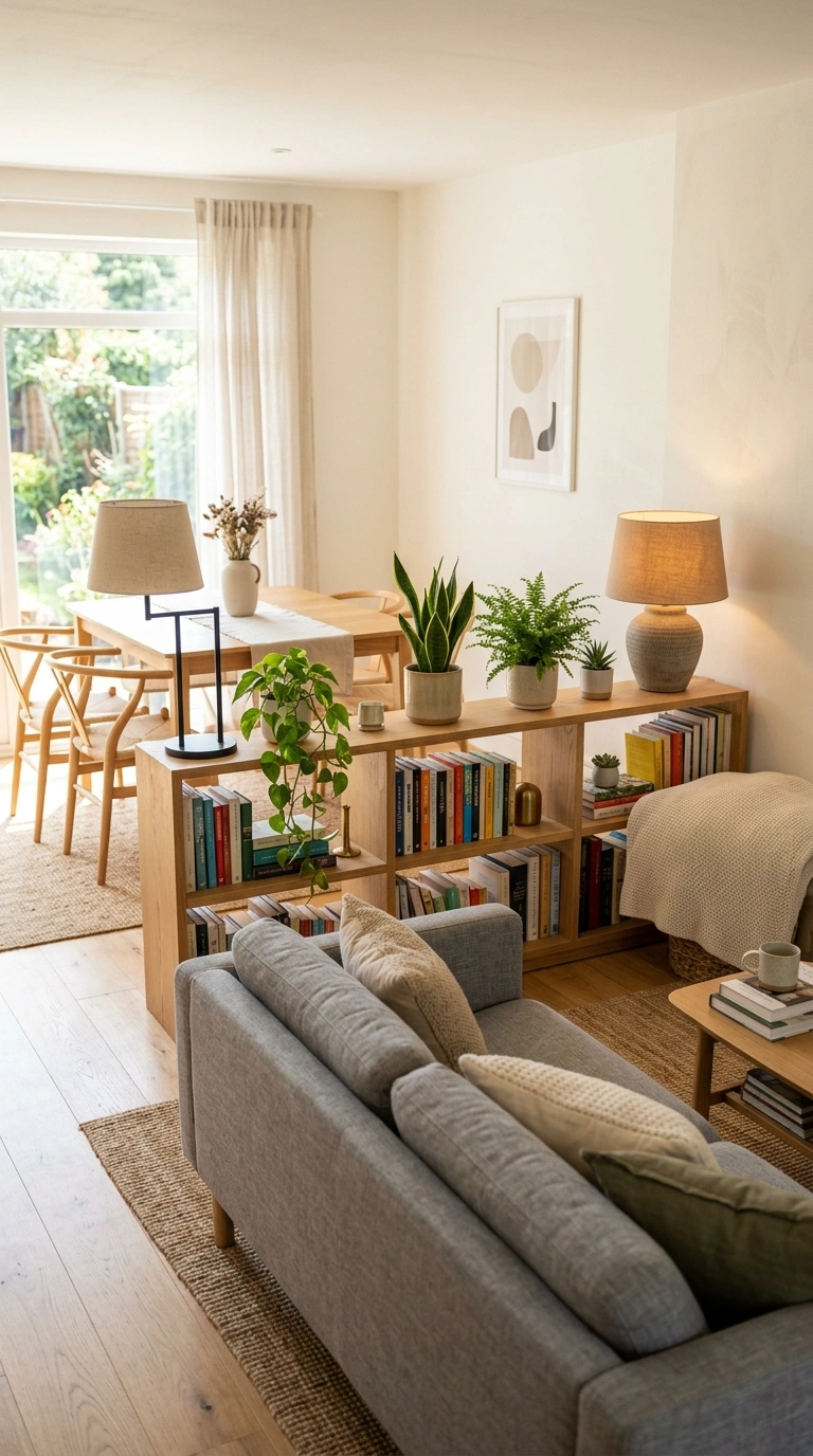 21 Small Home Library Ideas for Book Lovers 21 020 Bookshelf Behind Sofa A low wooden bookshelf stand