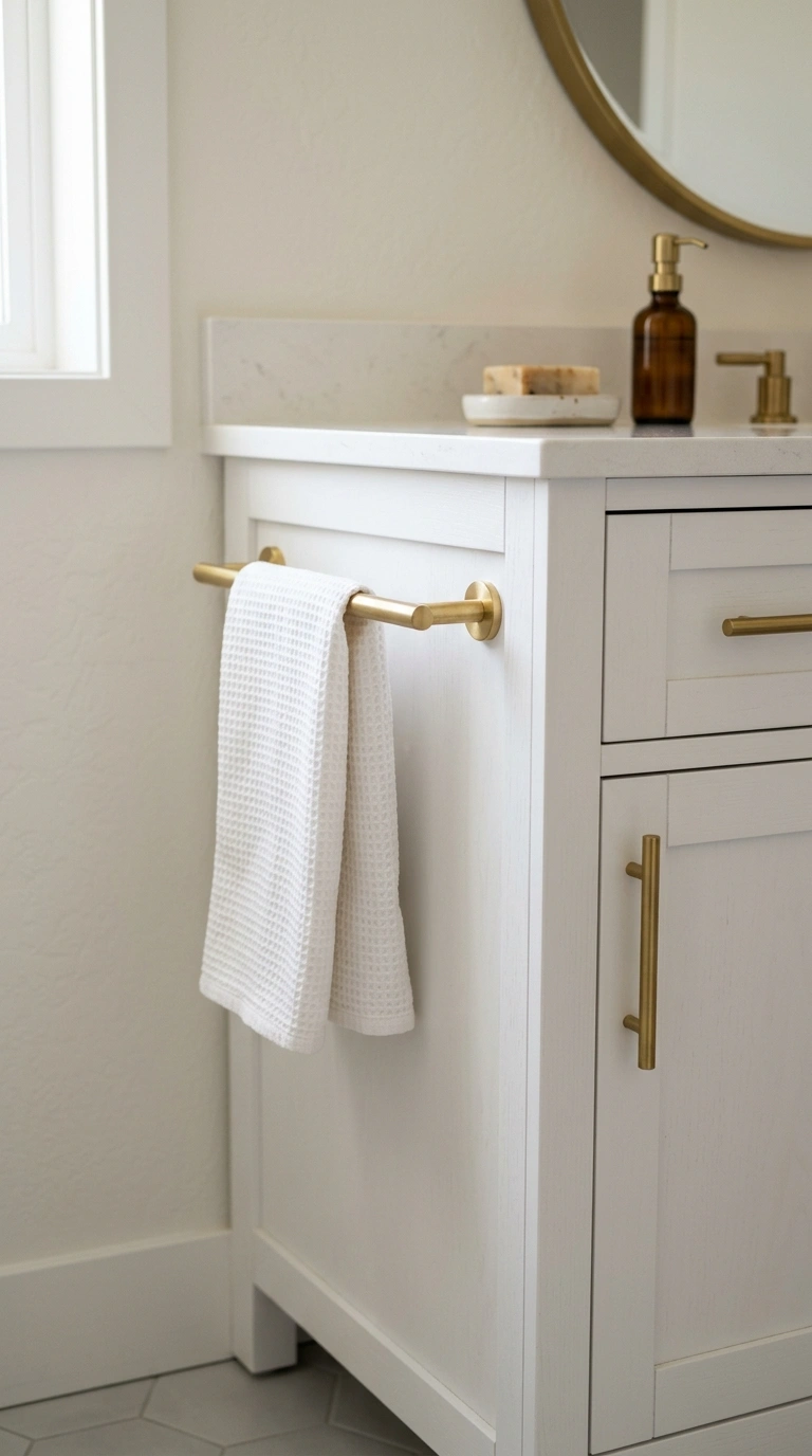 020 Cabinet Side Rail A slim brass rail mounted on the