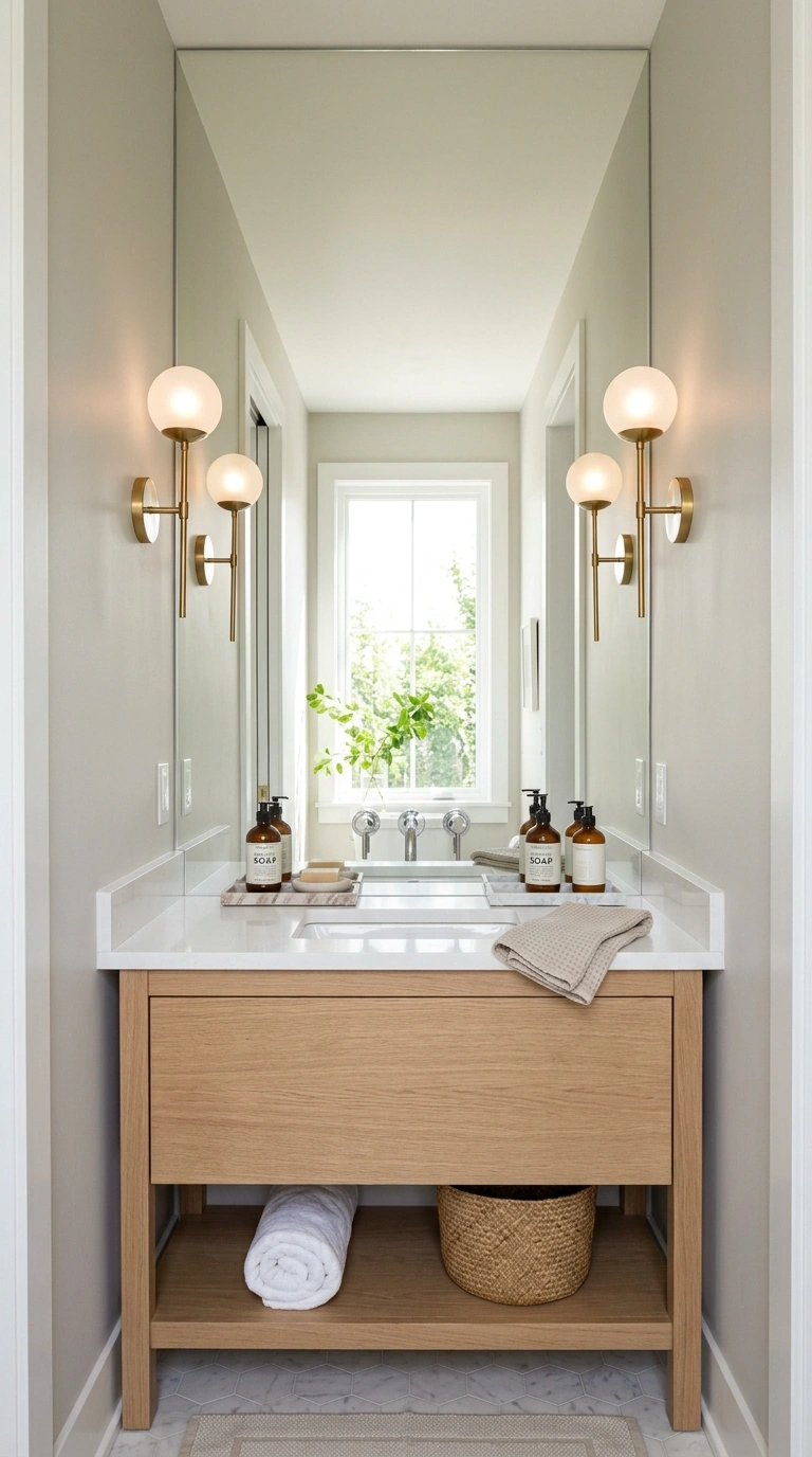 24 Bathroom Backsplash Ideas For Every Budget And Style 21 020 Full Mirror Backsplash A narrow bathroom vanity wi