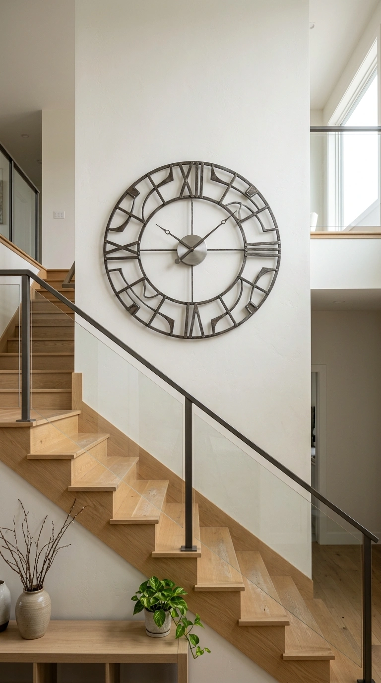 020 Layered Clock Feature A staircase wall featuring o