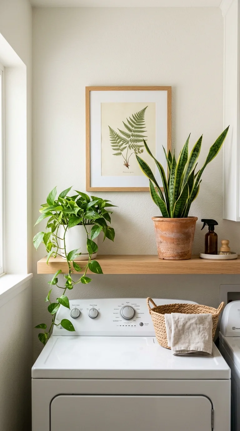 020 Plants and Framed Art A shelf above a white dryer