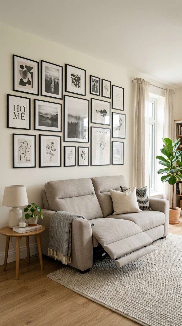 020 Reclining Sofa Gallery Wall A living room with a n