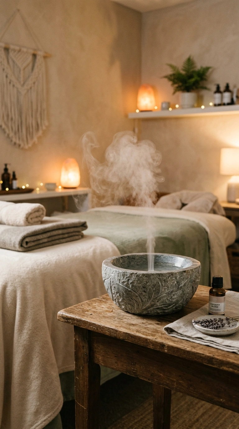 24 Dreamy Massage Room Ideas for Your Own Home Spa 21 020 Stone Bowl Diffuser A carved stone bowl diffuser r