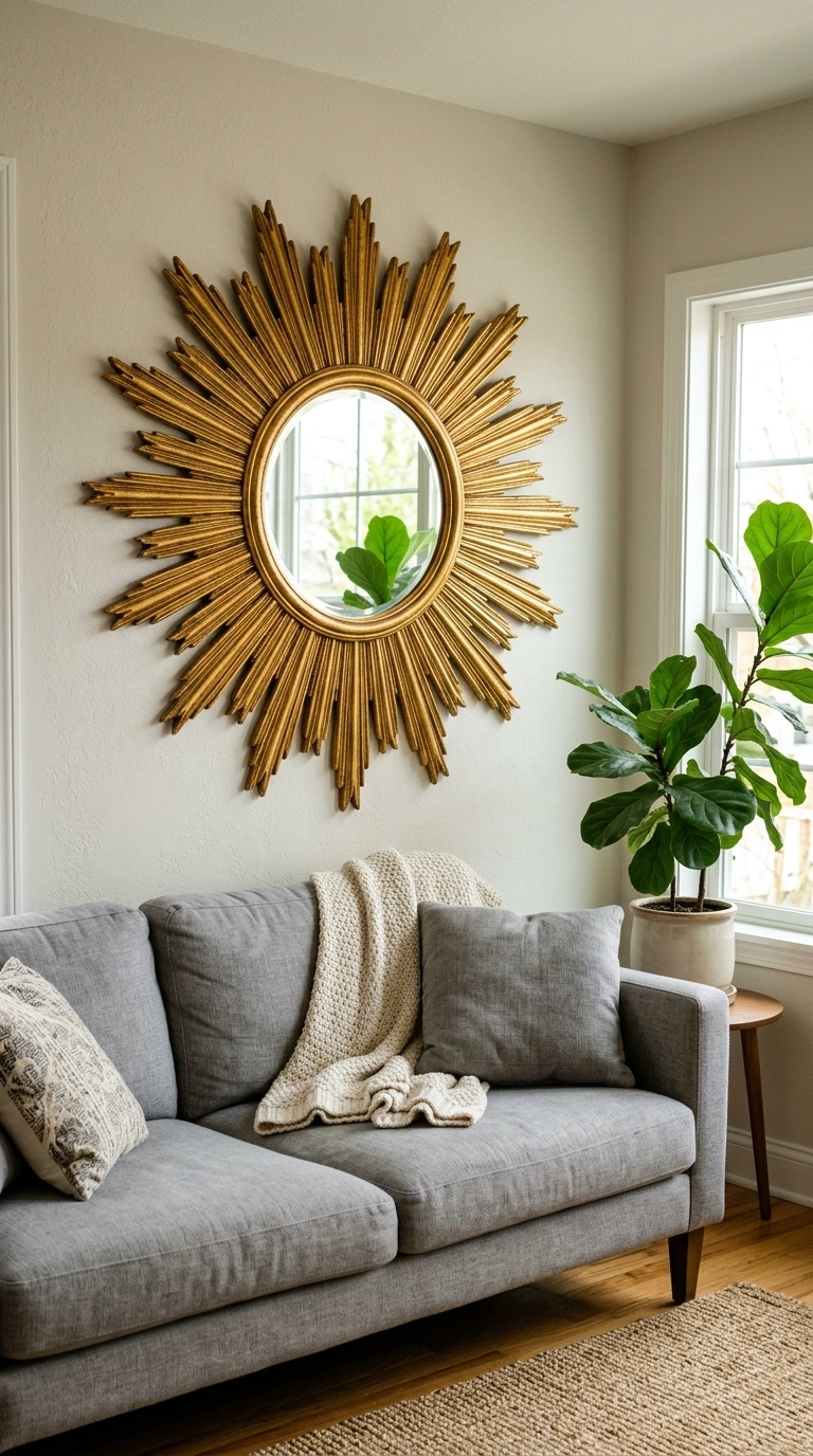 020 Sunburst Mirror Wall A large gold sunburst mirror
