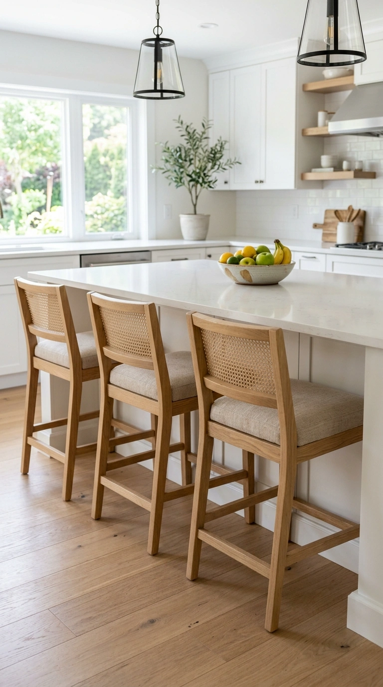 021 21 Counter Stool Seating A white shaker kitchen is