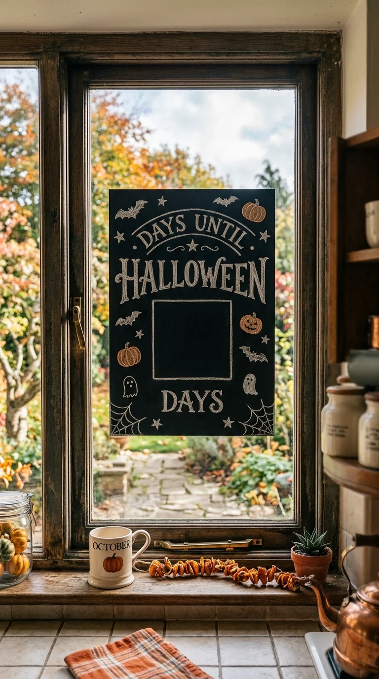 22 Halloween Window Painting Ideas to Make Your Home Stand Out 22 021 21Halloween Countdown Chalk A kitchen window paint