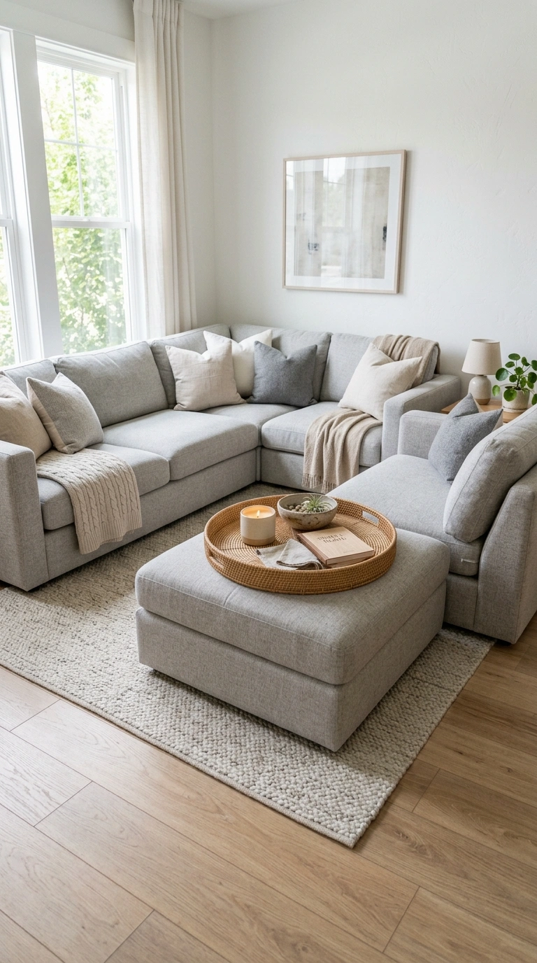 021 Sectional Corner Ottoman A light grey L shaped sec