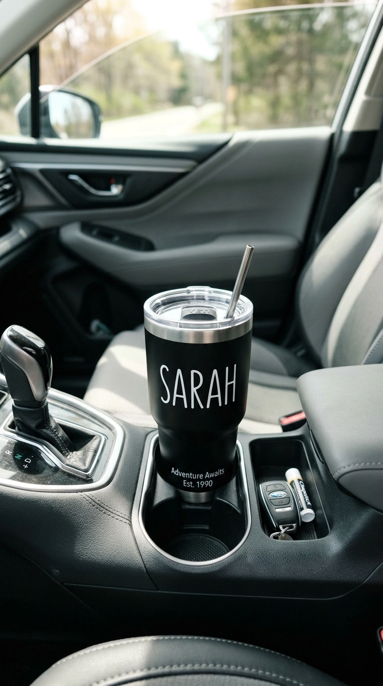 021 Vinyl Decal Tumblers A car console with a personal