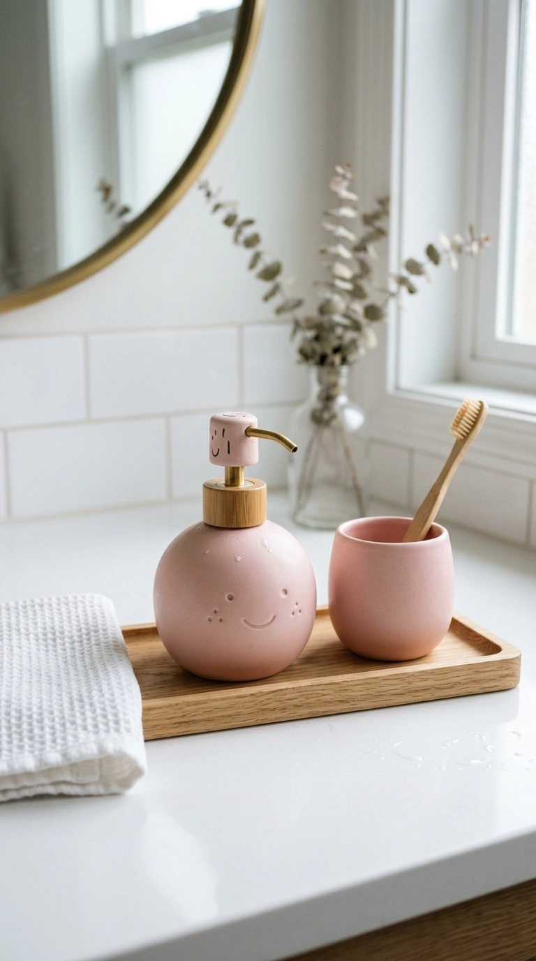 022 Playful Soap Dispensers A white bathroom counterto