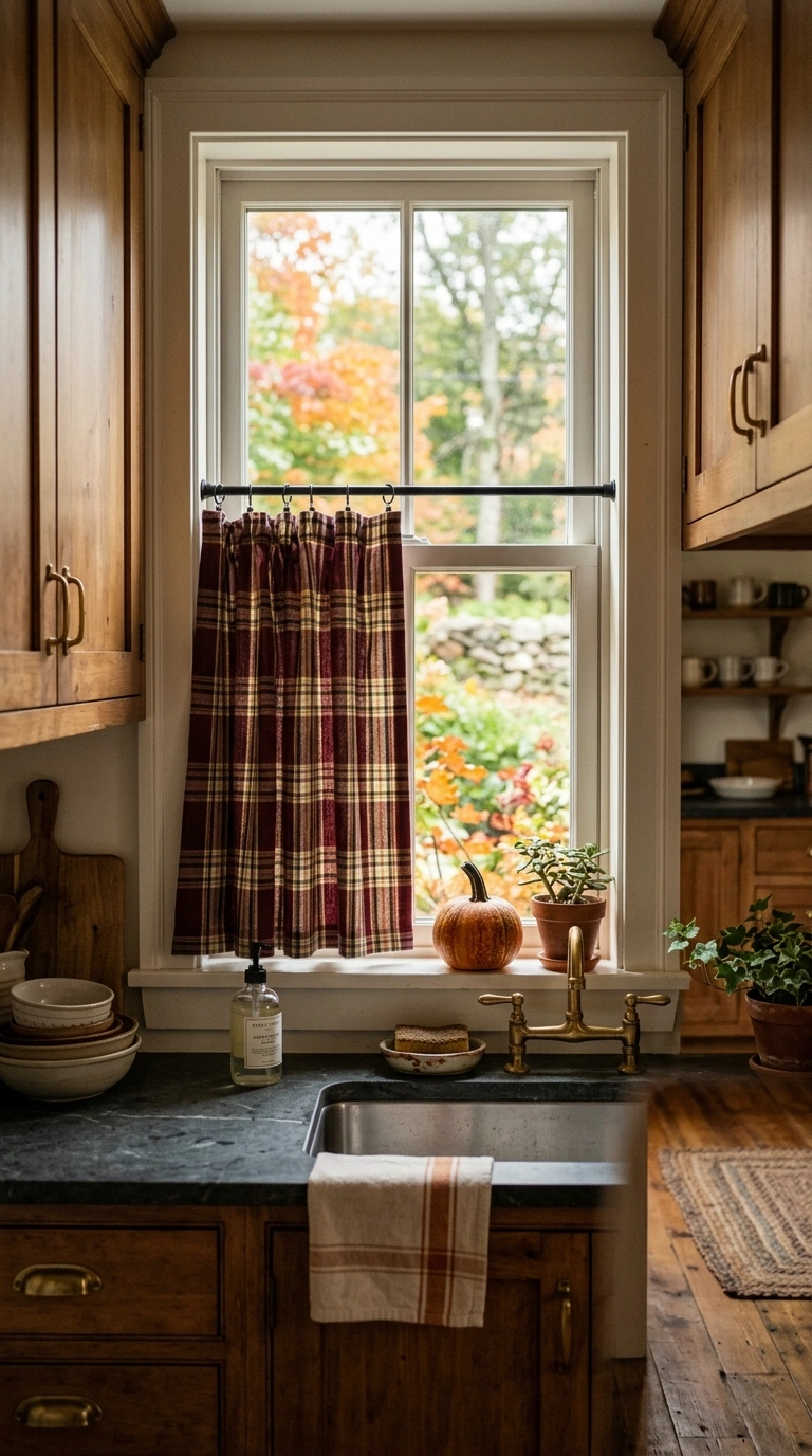 022 Seasonal Swap Curtains A cozy kitchen sink window