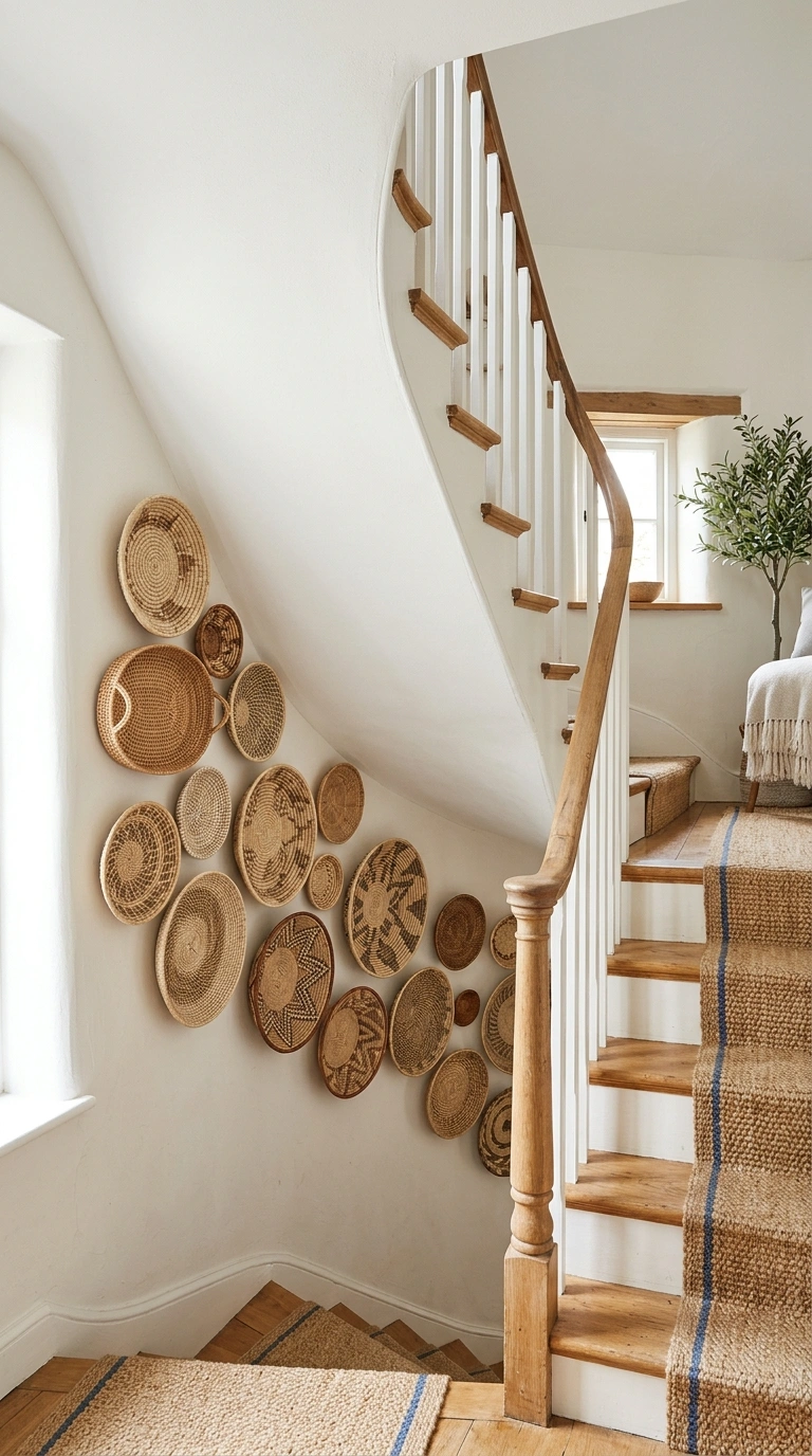 022 Woven Basket Wall A staircase wall featuring a clu