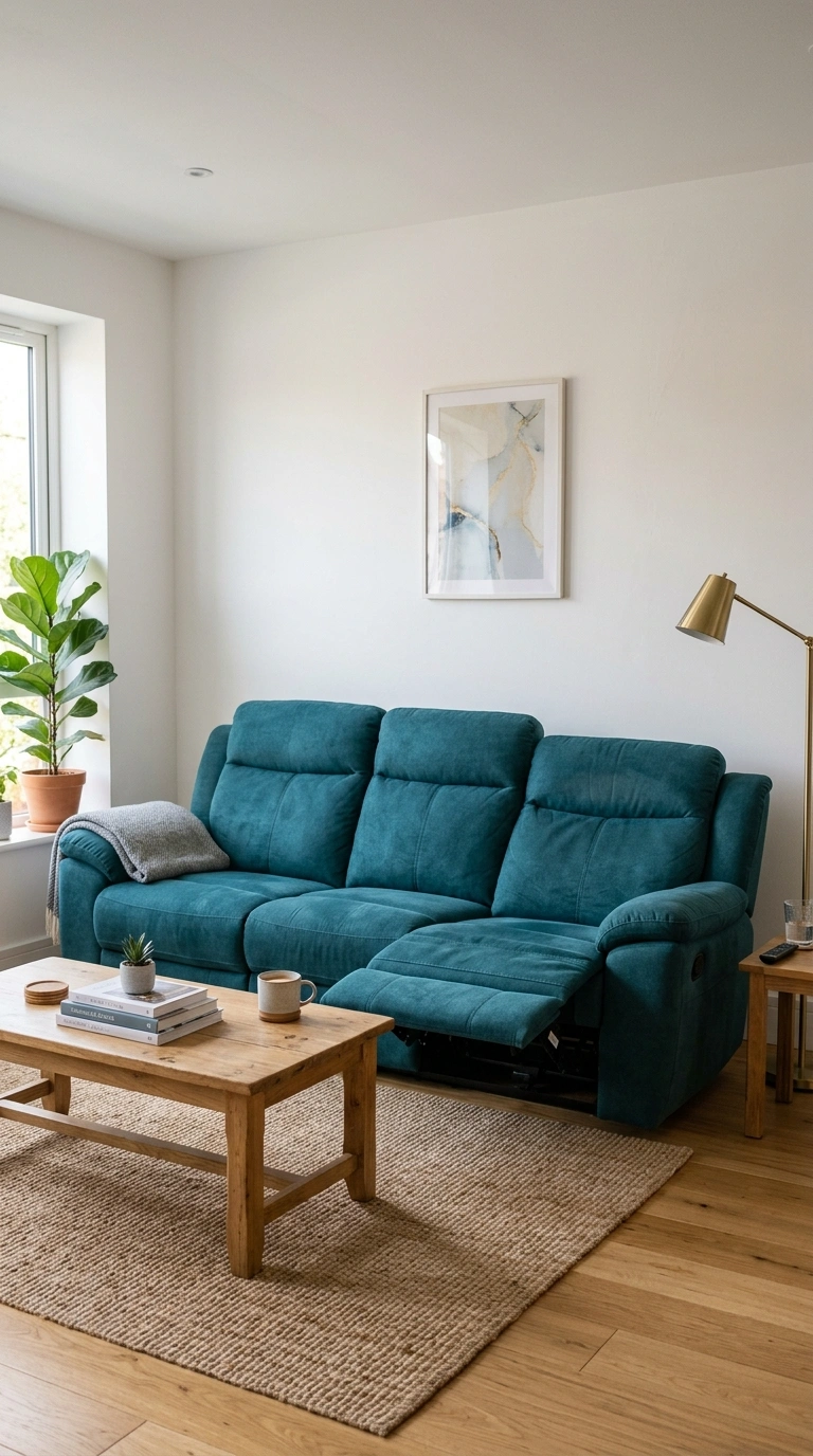 023 Bold Color Recliner A living room with a deep teal